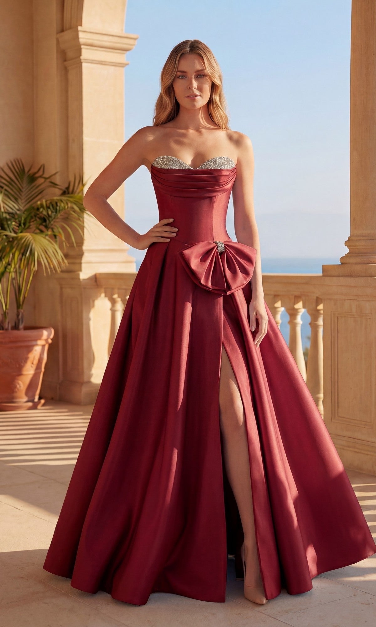 Burgundy Chicas Long Formal Dress DM9003