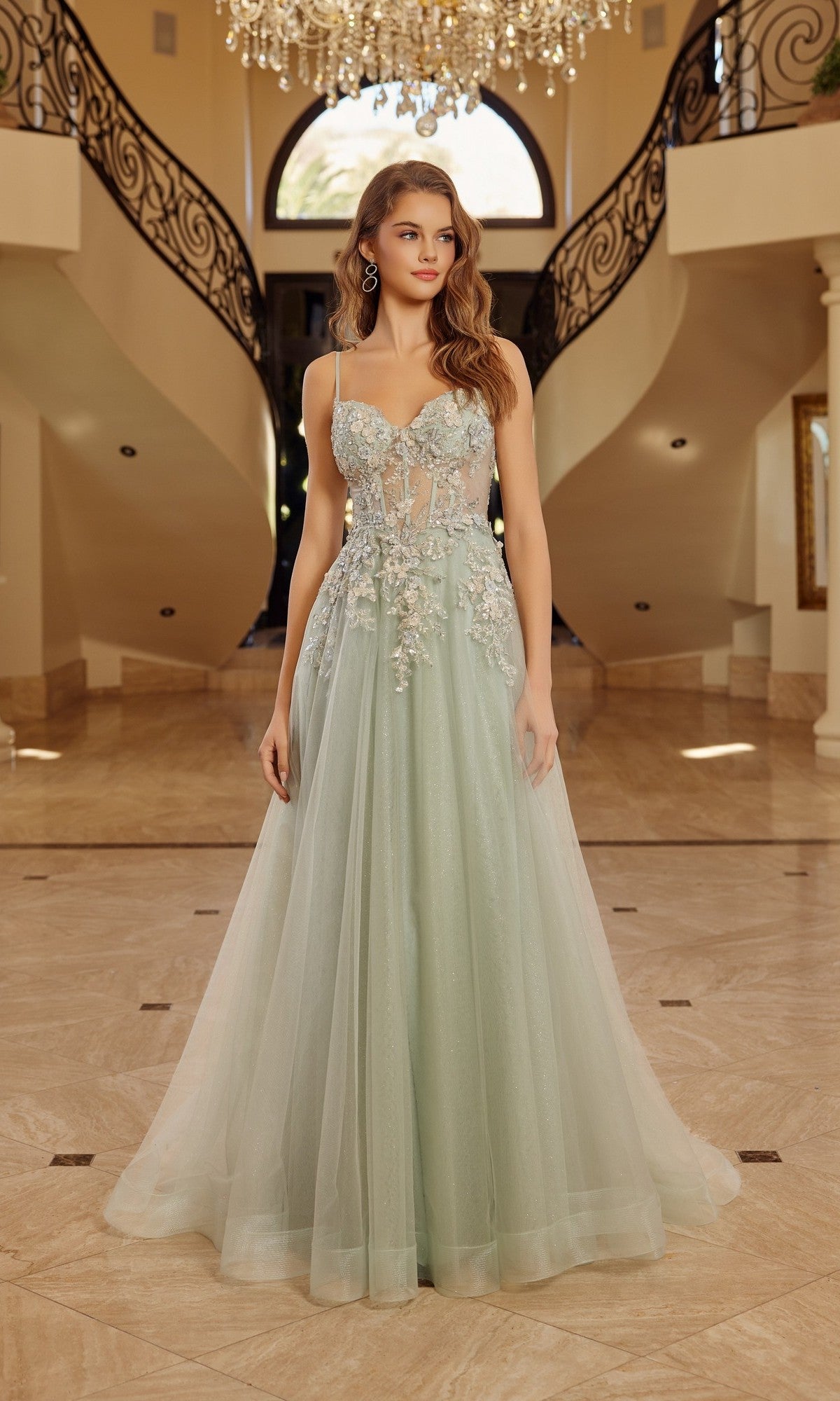 Sage Green Nox Anabel Long Prom Dress g1787 - Image