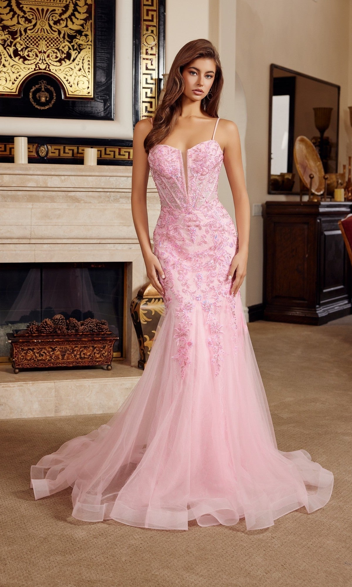 Pink Nox Anabel Long Prom Dress h1874 - Image
