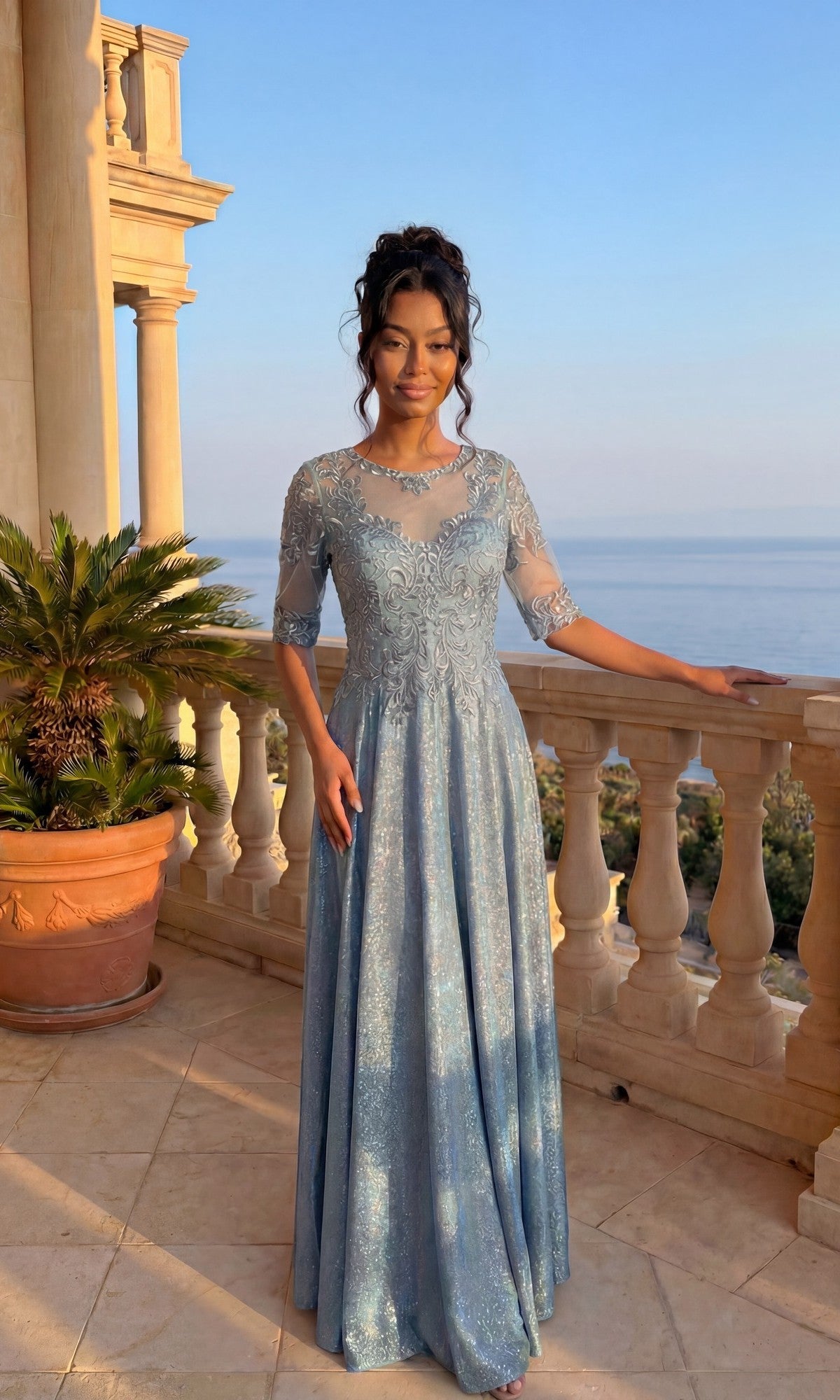 Blue Chicas Long Mother of the Bride Dress J006