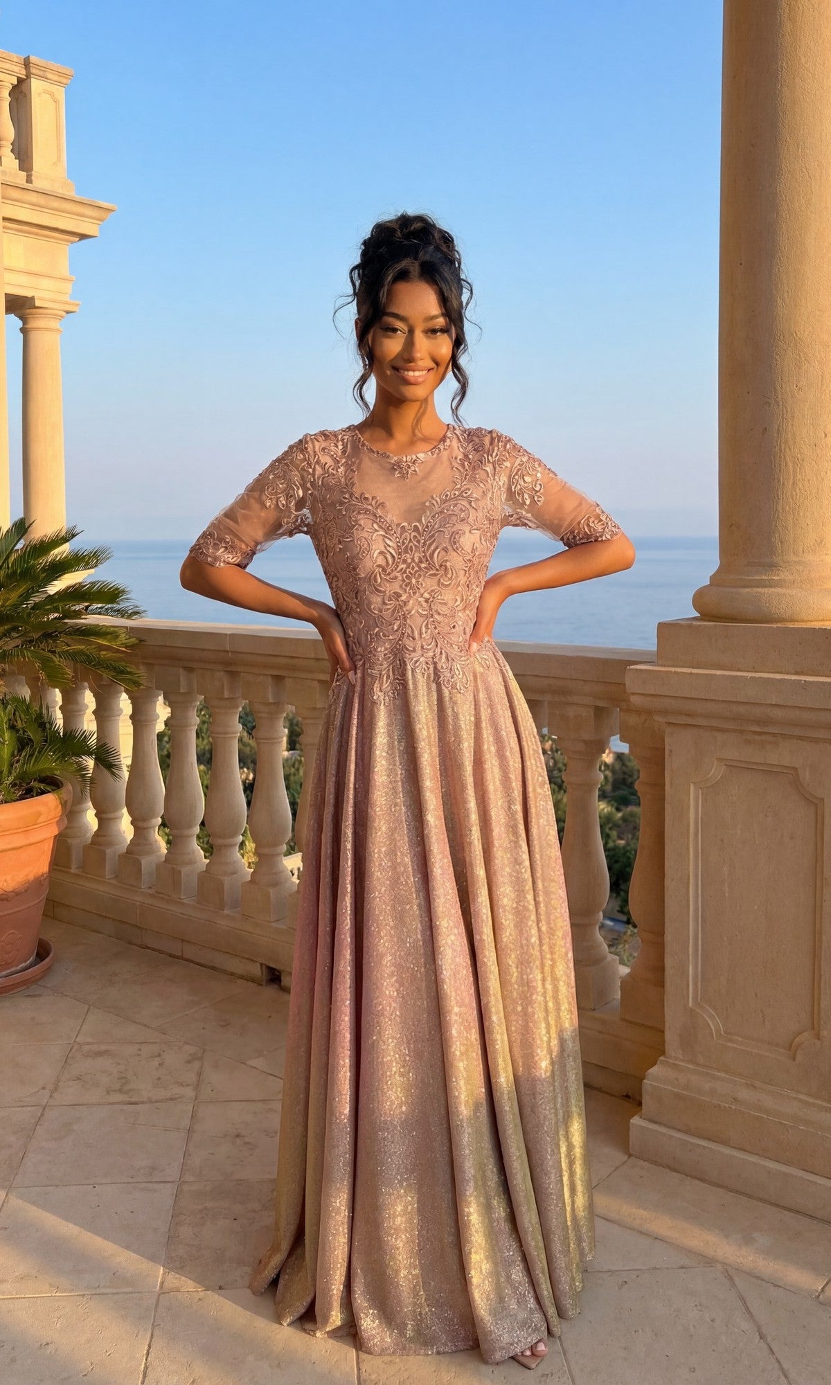 Rose Gold Chicas Long Mother of the Bride Dress J006