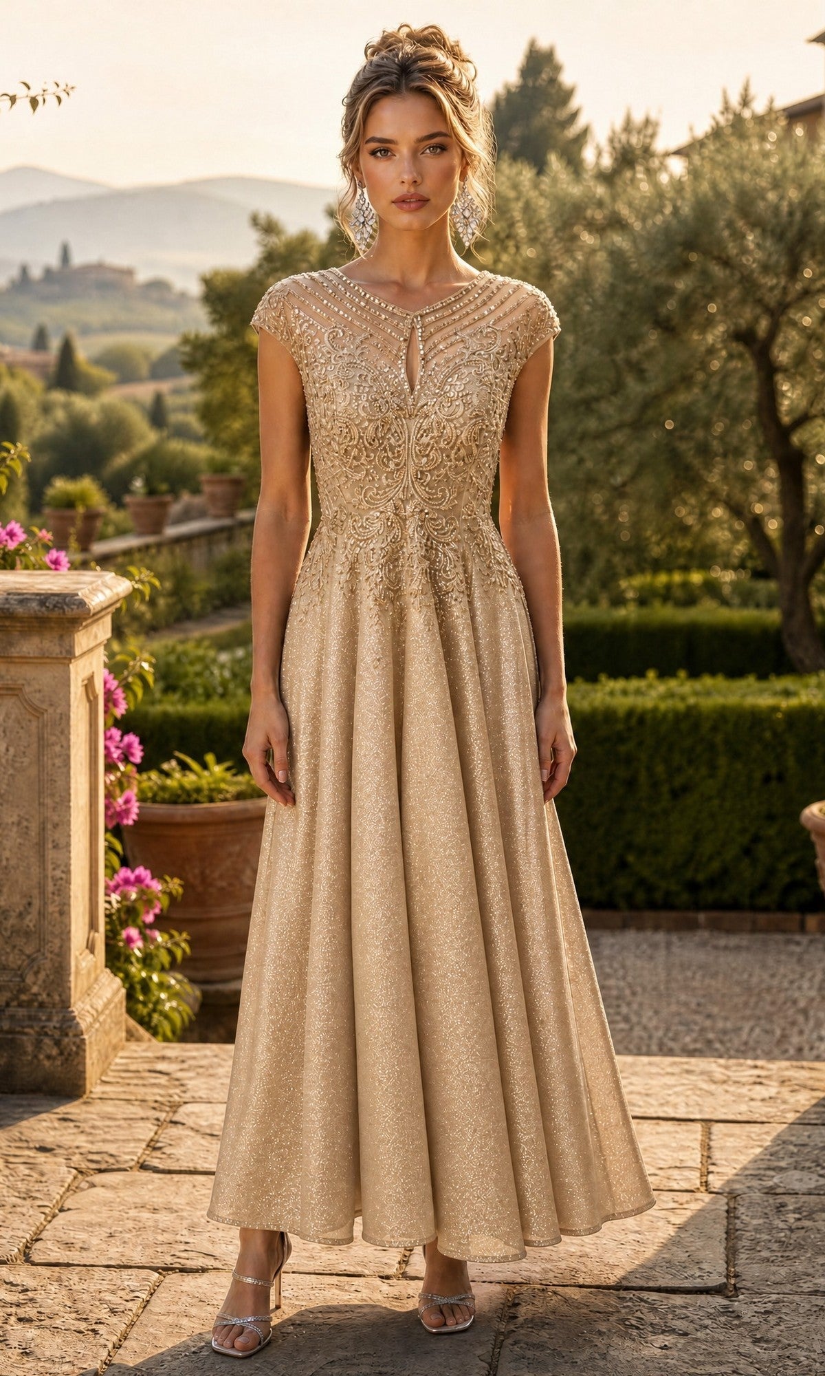 Champagne Chicas Midi Wedding Guest Dress J032