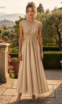 Champagne Chicas Midi Wedding Guest Dress J032