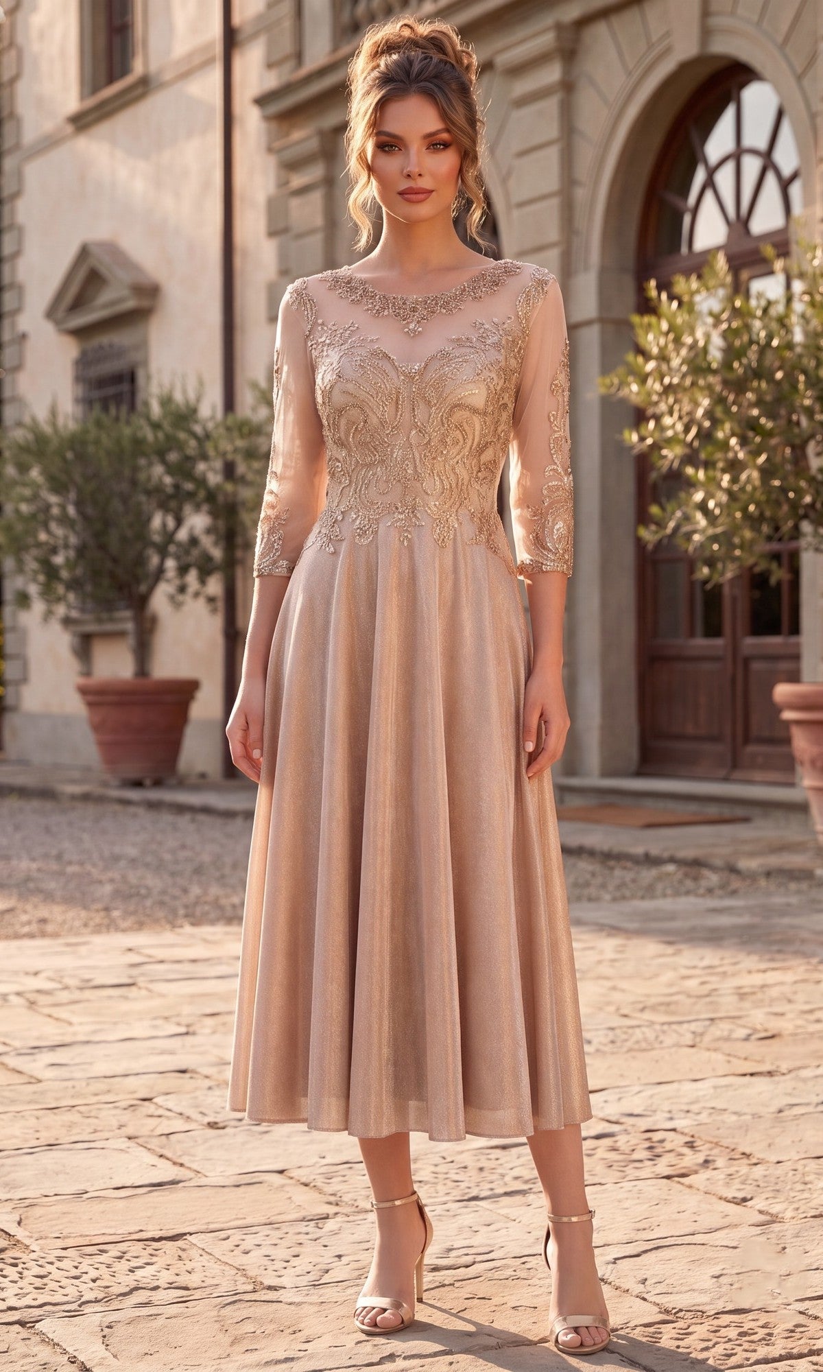 Champagne Chicas Midi Wedding Guest Dress J040