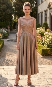 Bronze Chicas Midi Wedding Guest Dress J040