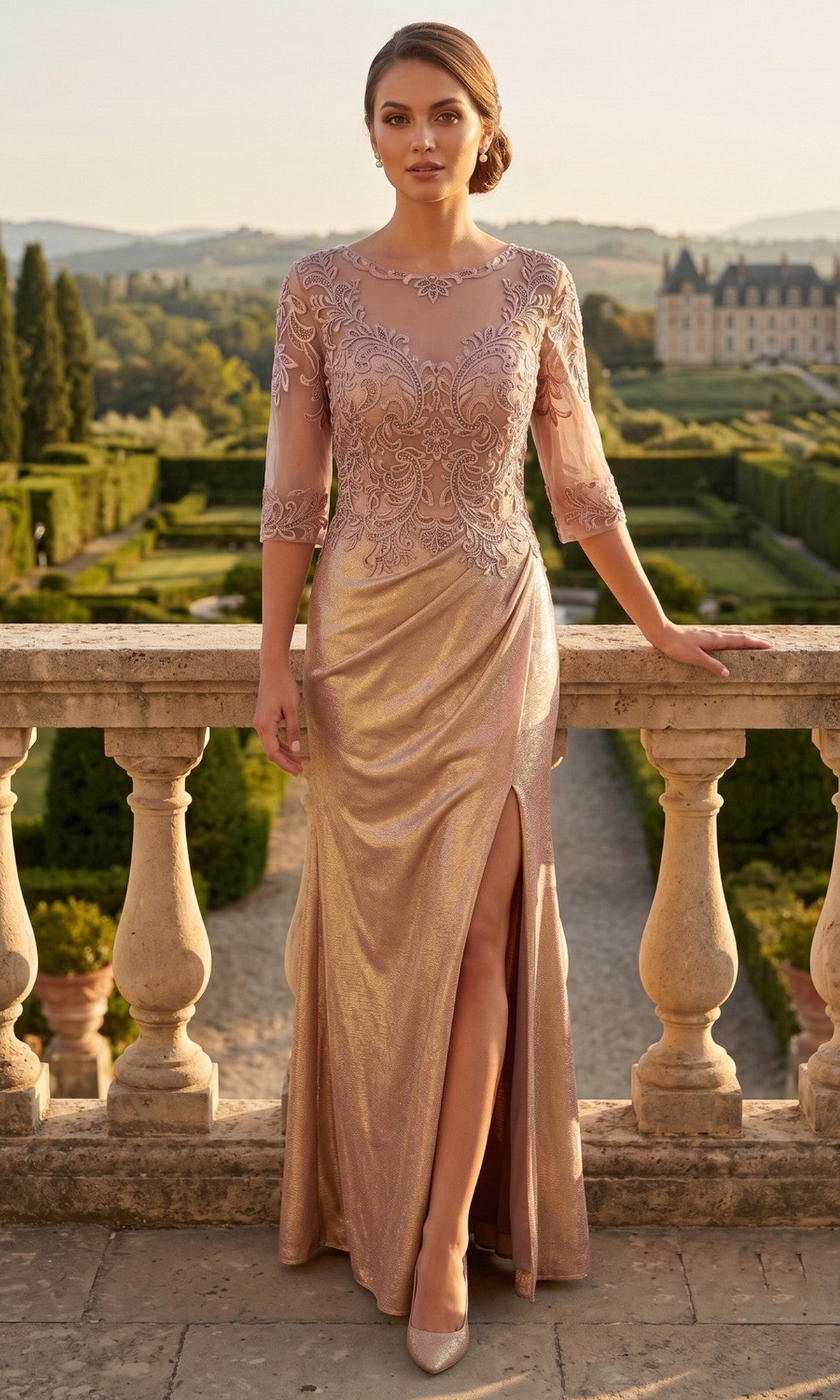 Rose Gold Chicas Long Mother of the Bride Dress J046