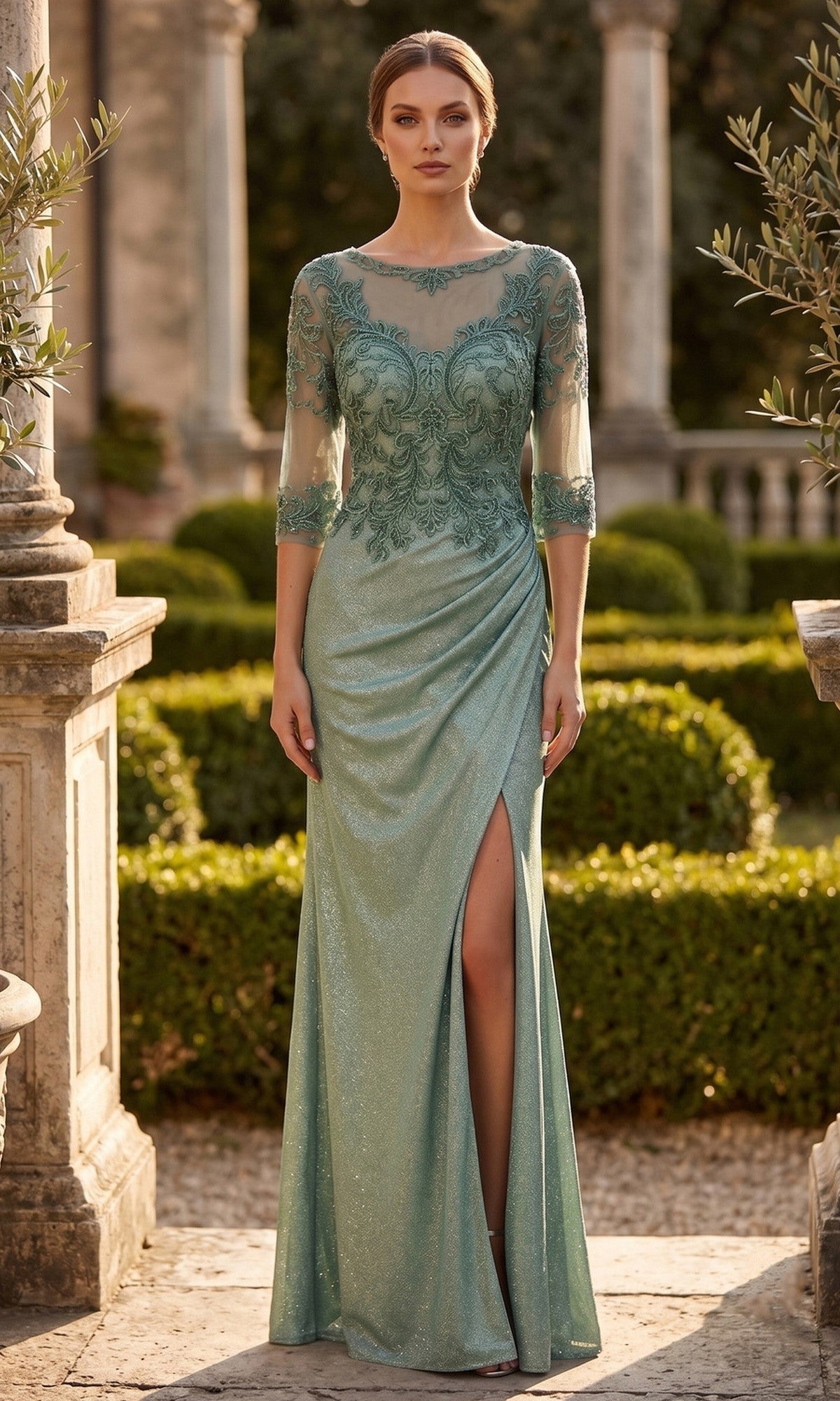 Sage Chicas Long Mother of the Bride Dress J046