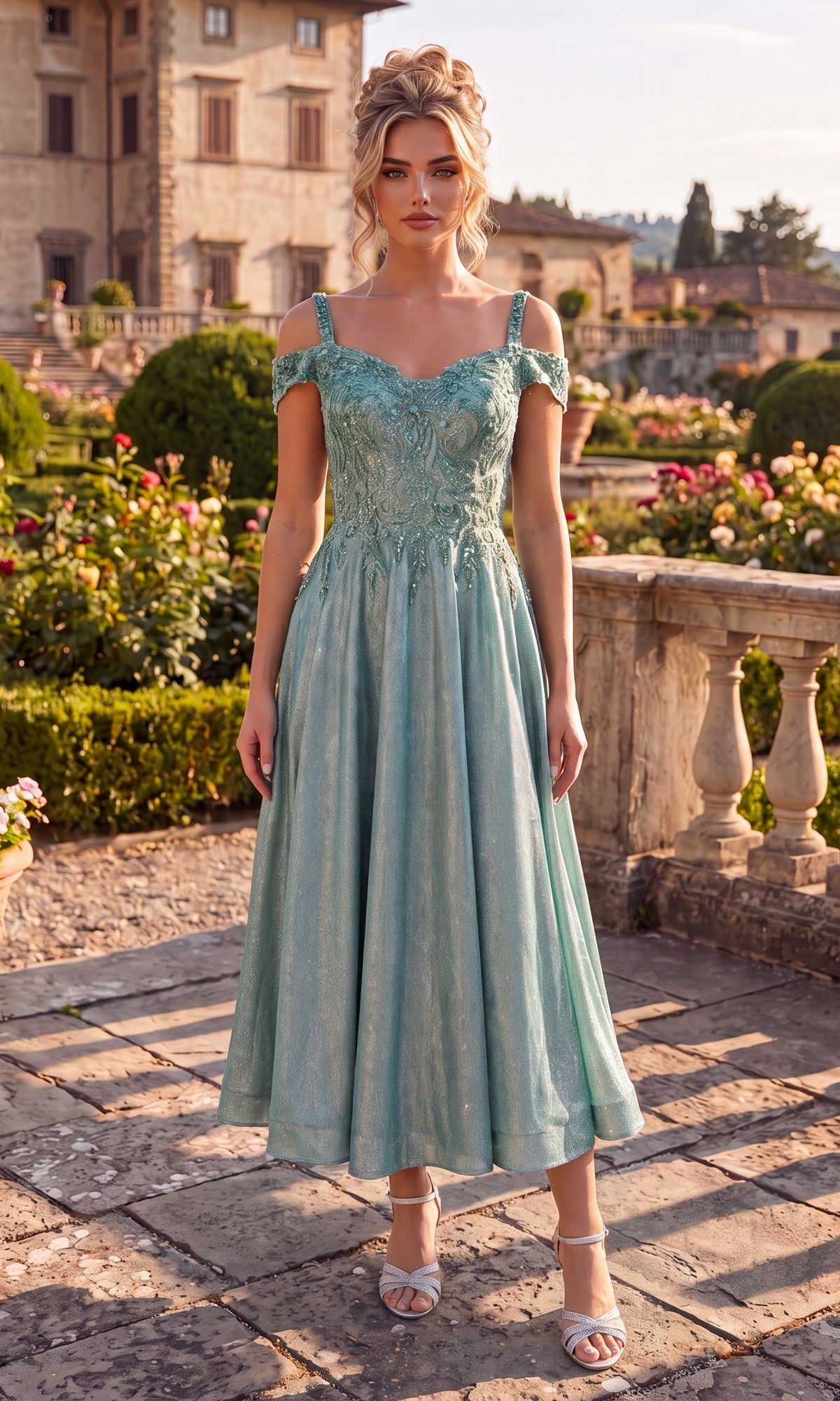 Sage Chicas Long Wedding Guest Dress J049