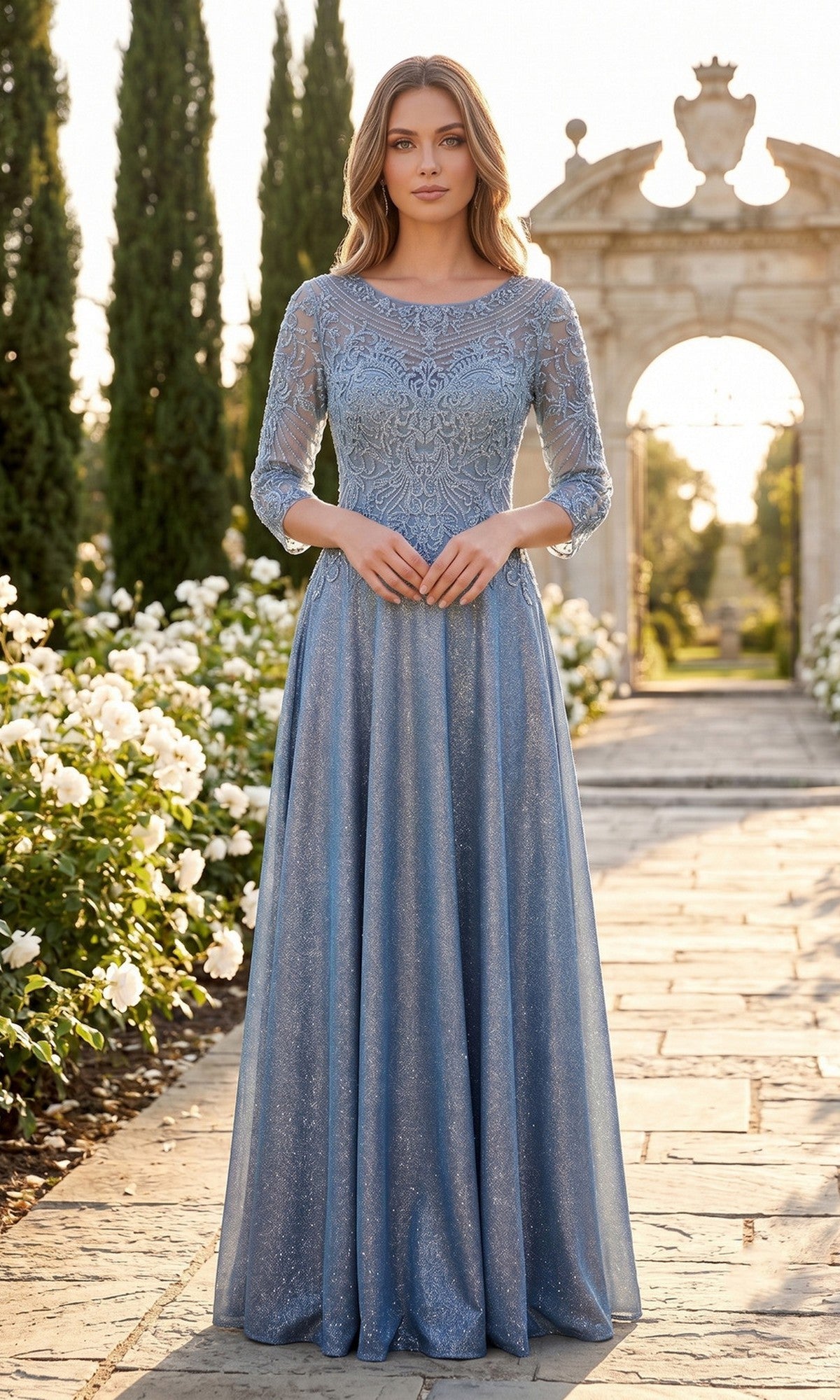 Blue Chicas Long Mother of the Bride Dress J052