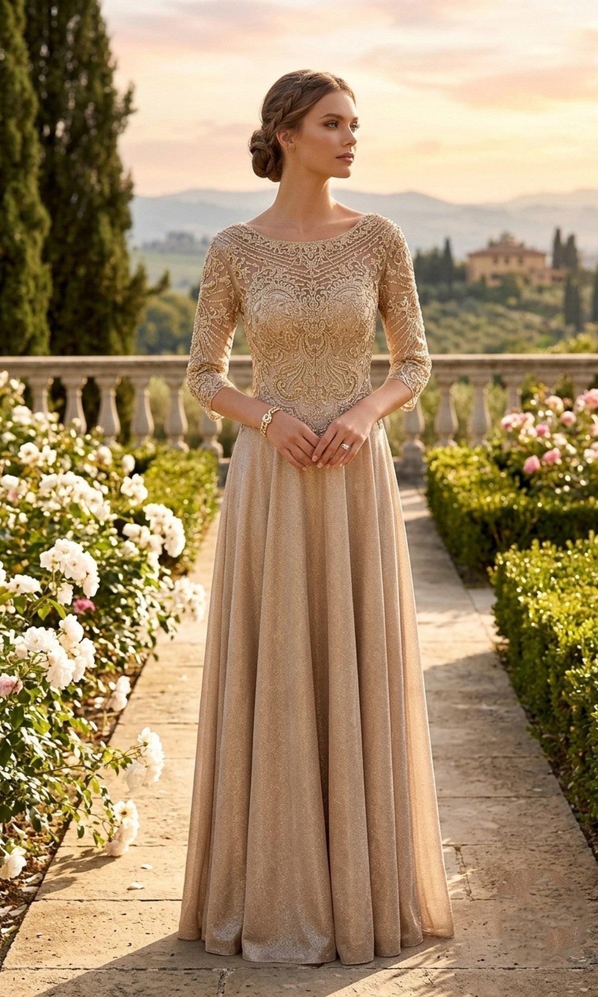 Champagne Chicas Long Mother of the Bride Dress J052