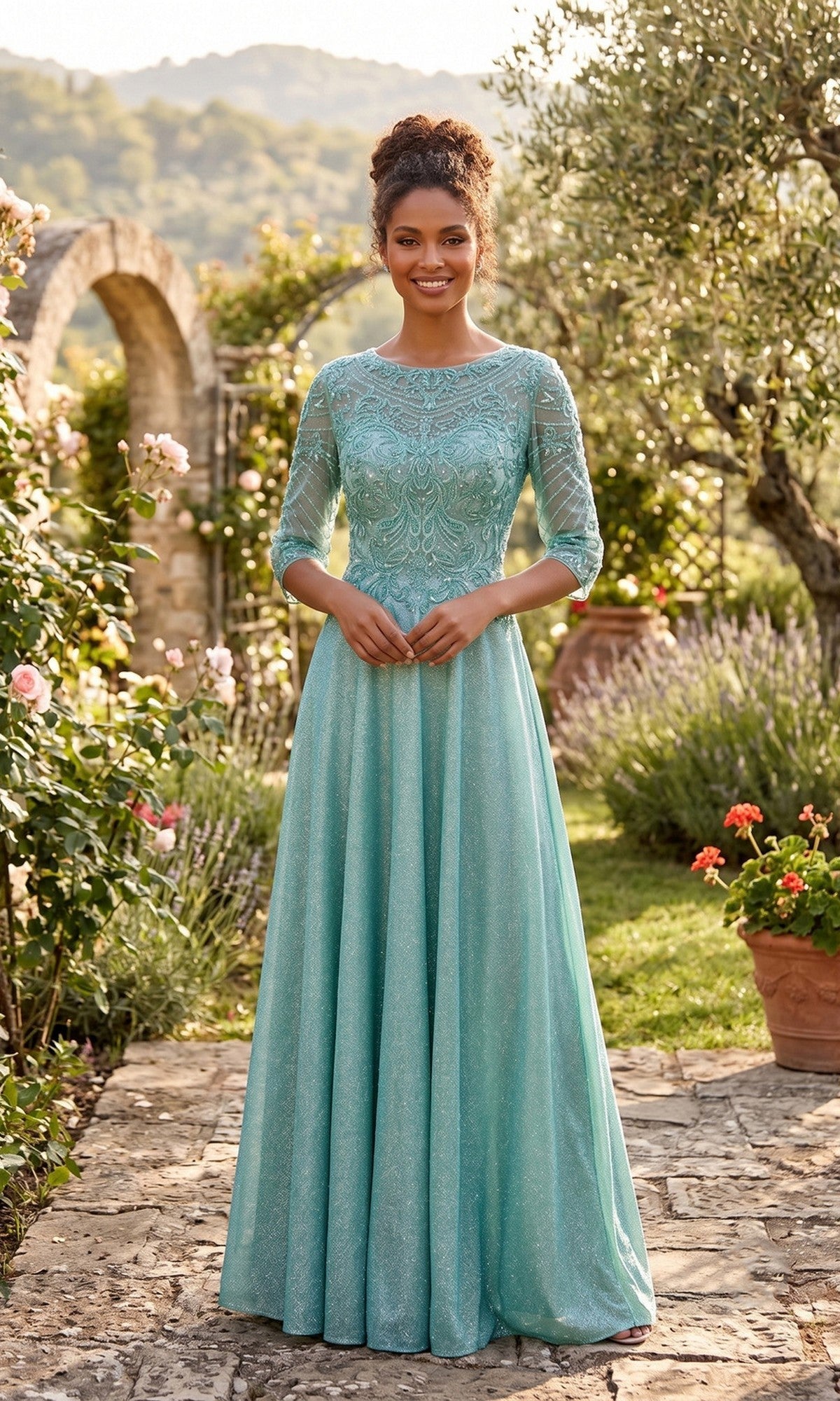 Sage Chicas Long Mother of the Bride Dress J052