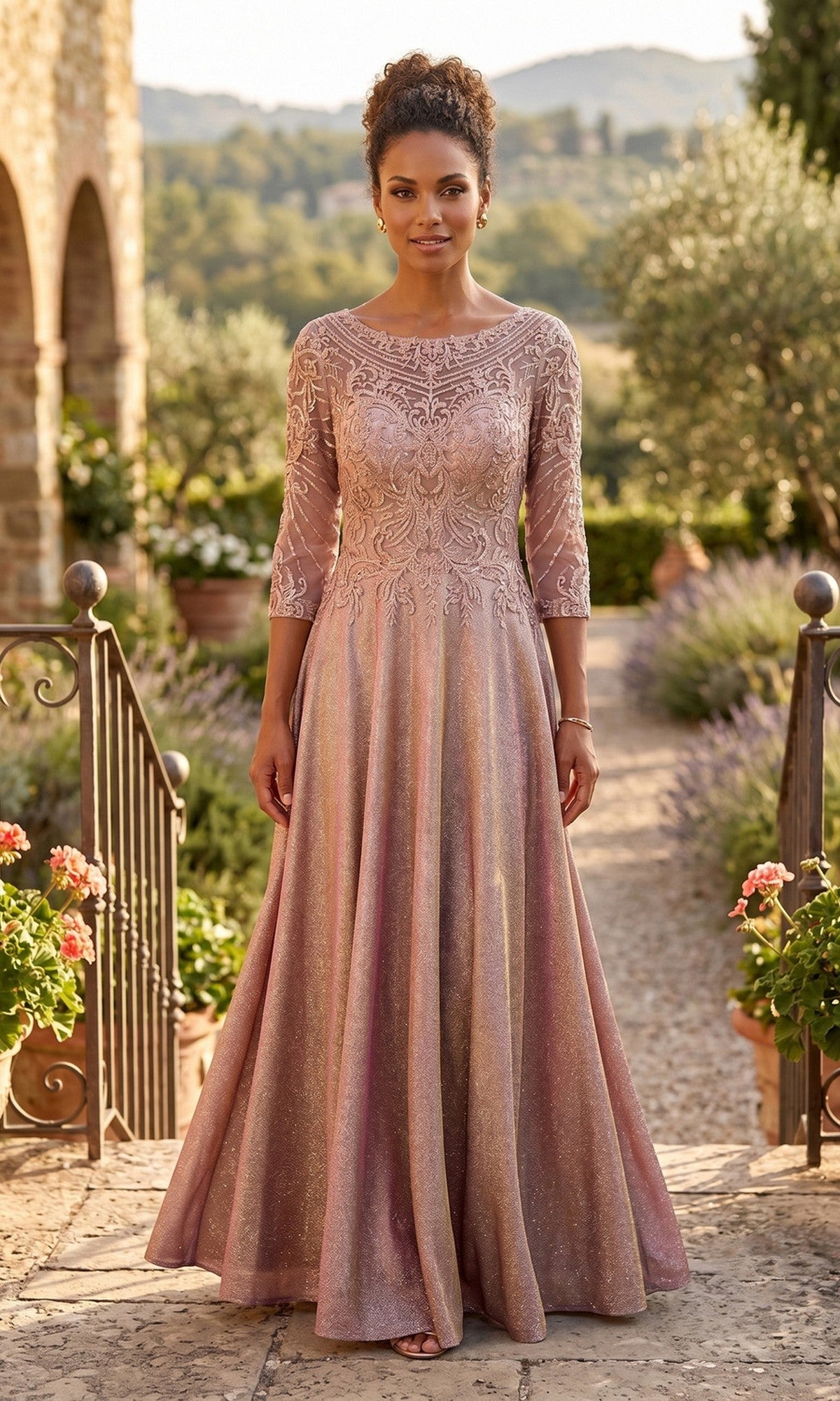 Rose Gold Chicas Long Mother of the Bride Dress J052