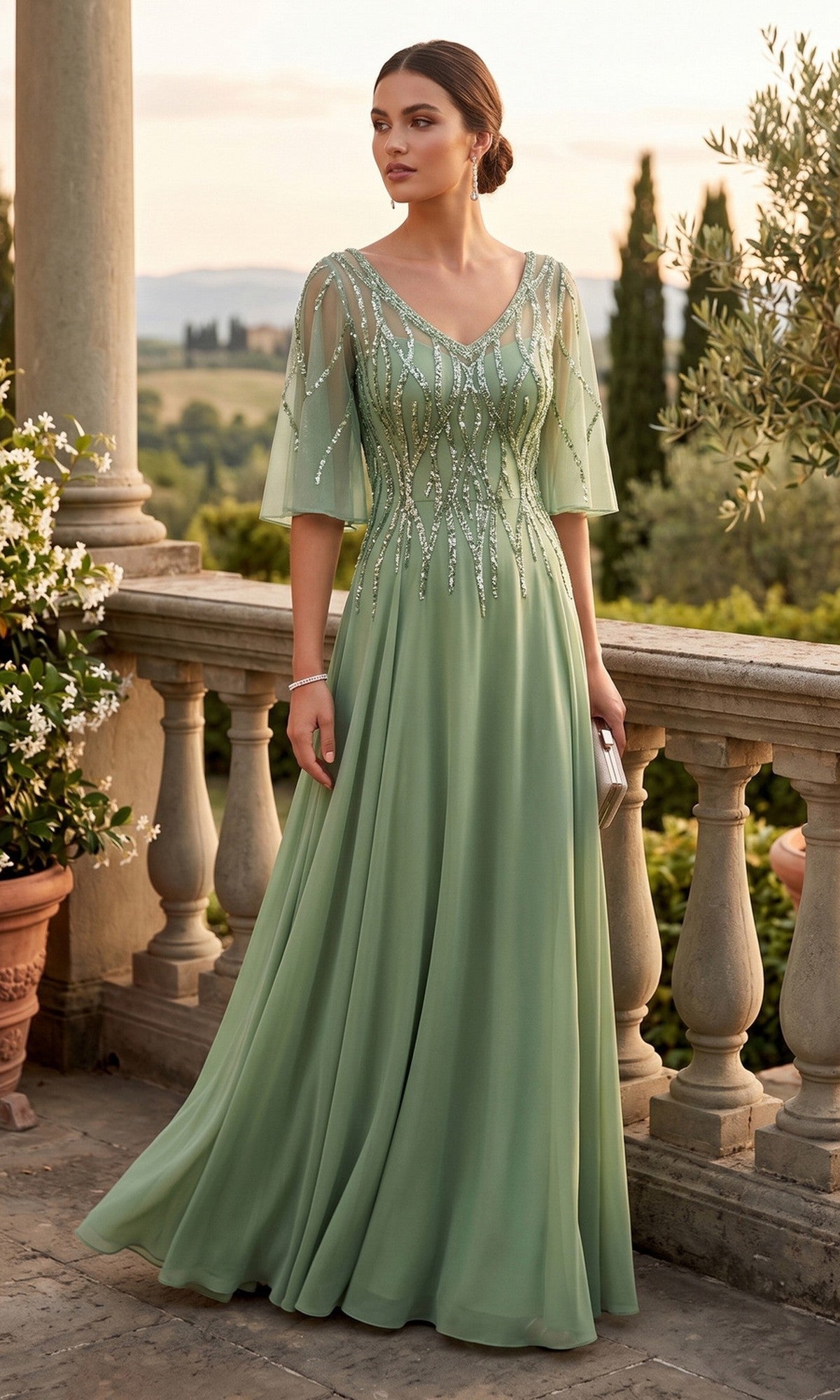 Sage Chicas Long Mother of the Bride Dress J064