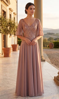 Mocha/Gold Chicas Long Mother of the Bride Dress J064