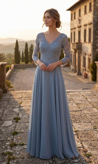 Slate Blue Chicas Long Mother of the Bride Dress J070