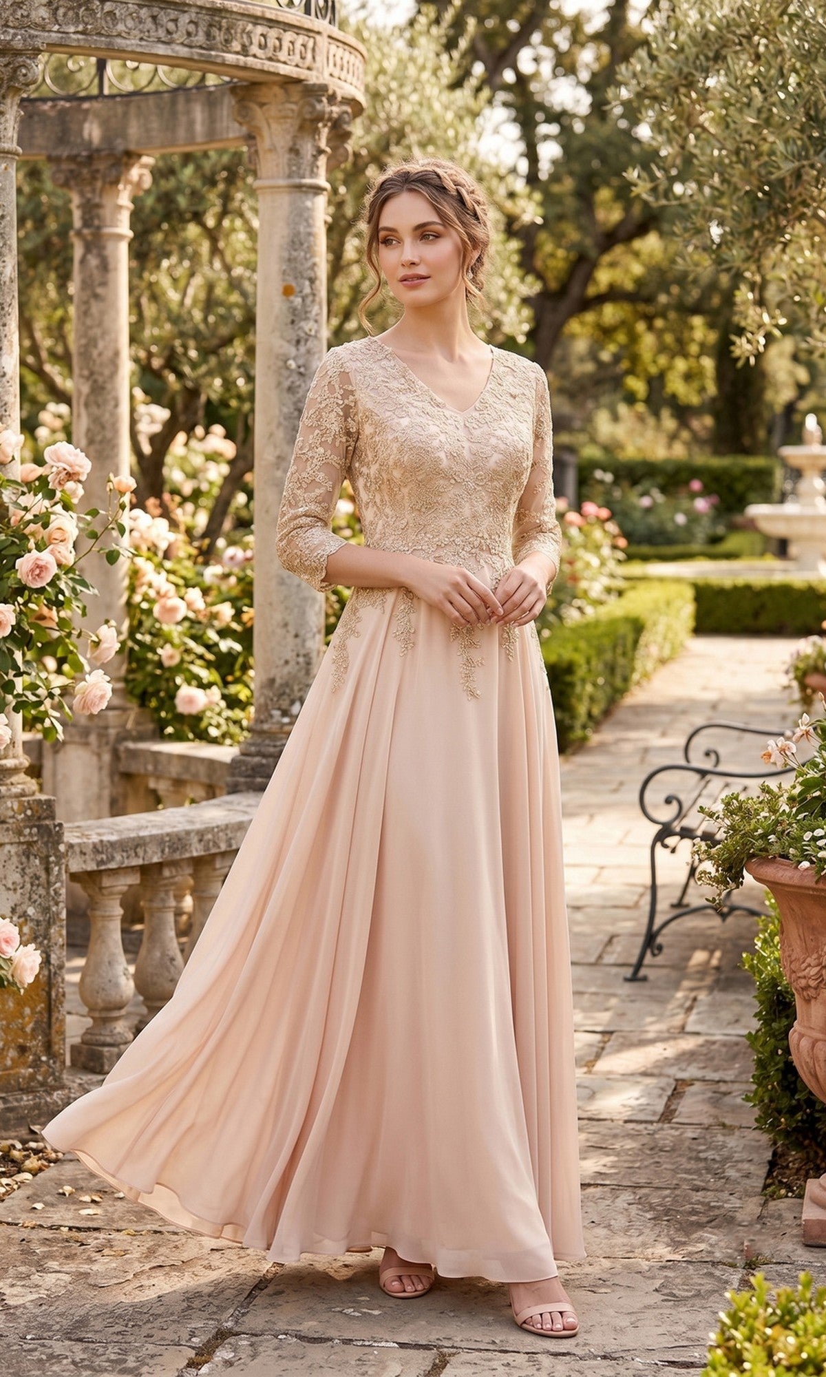 Champagne Chicas Long Mother of the Bride Dress J070