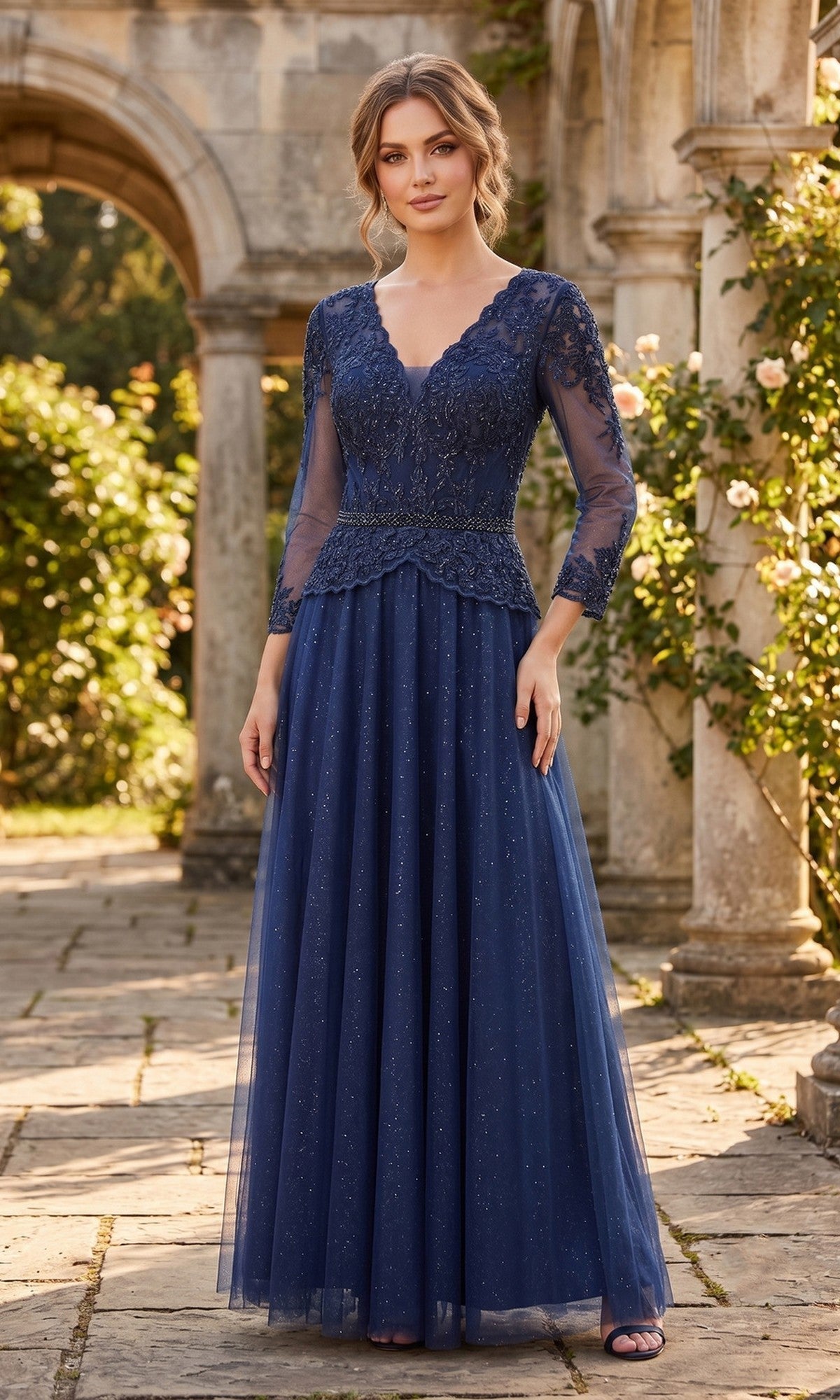 Navy Chicas Long Mother of the Bride Dress J082