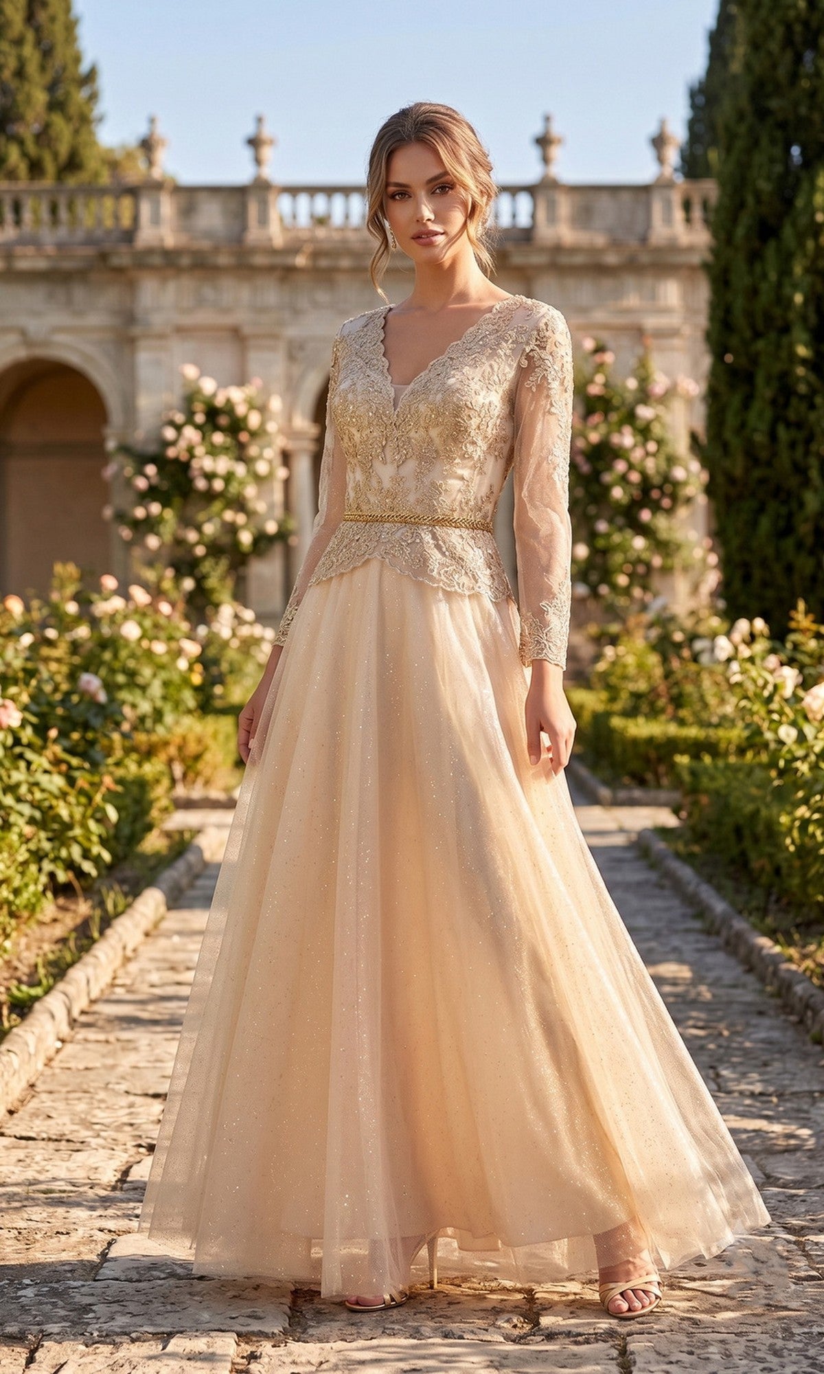 Champagne Chicas Long Mother of the Bride Dress J082