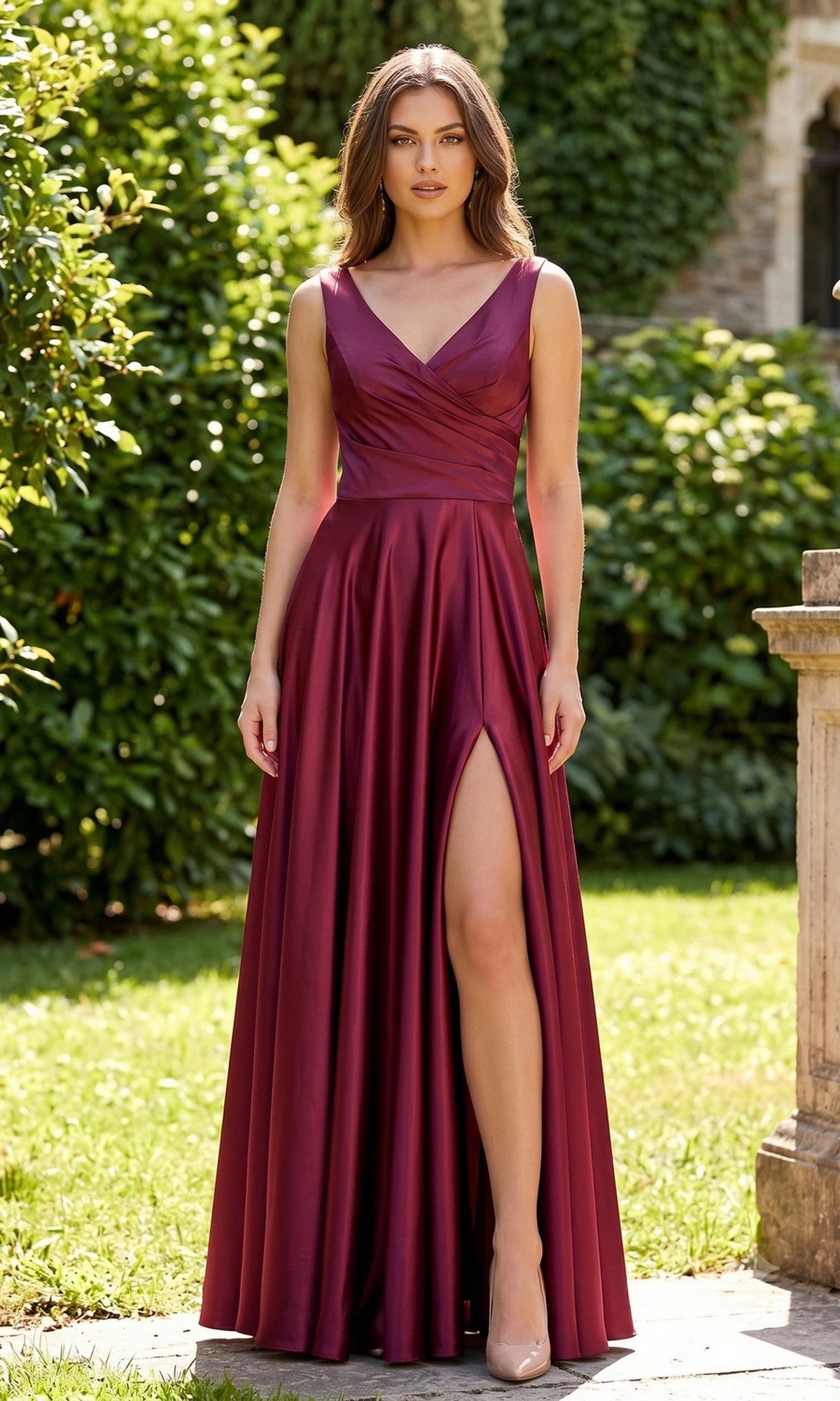 Burgundy Chicas Long Formal Dress J112