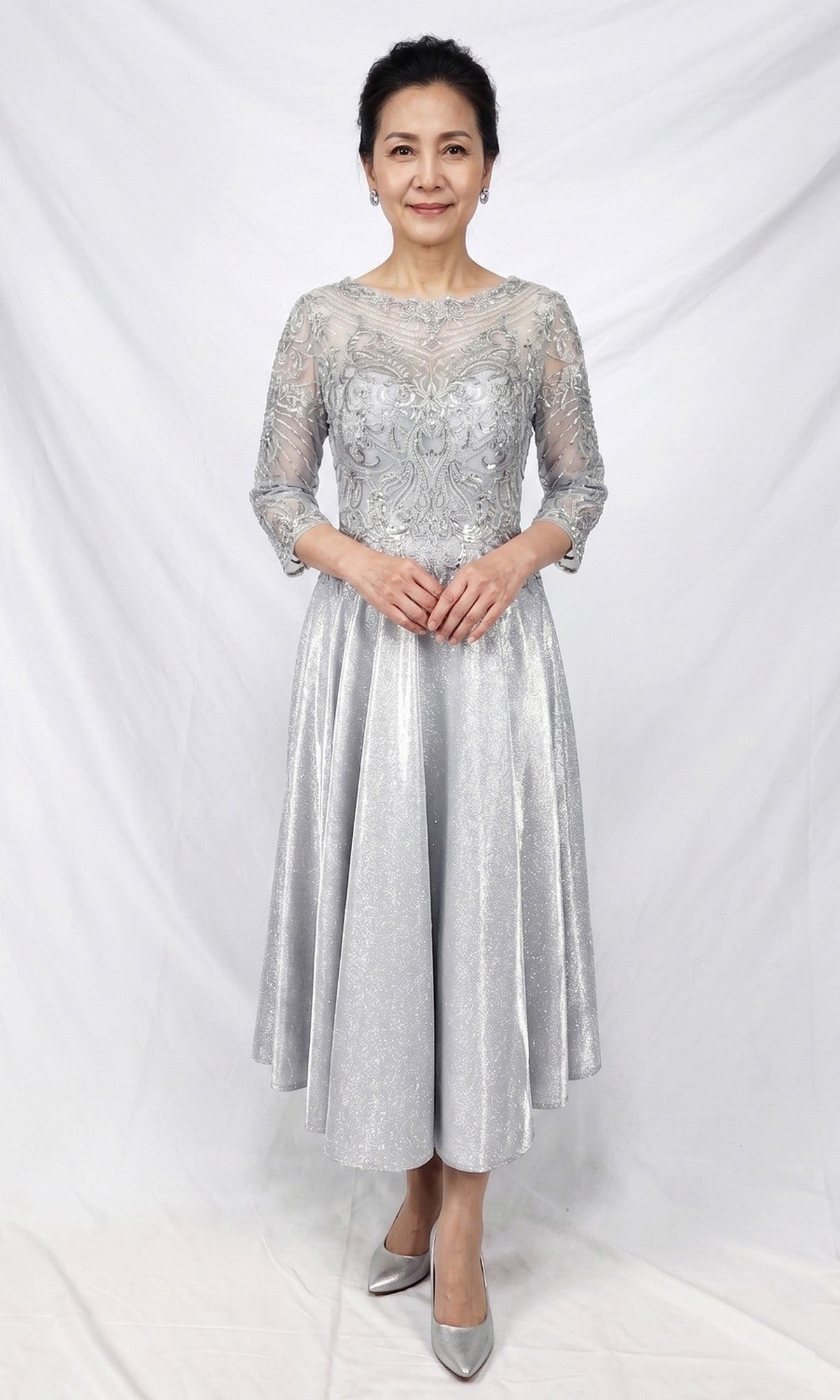 Silver Chicas Midi Wedding Guest Dress J152