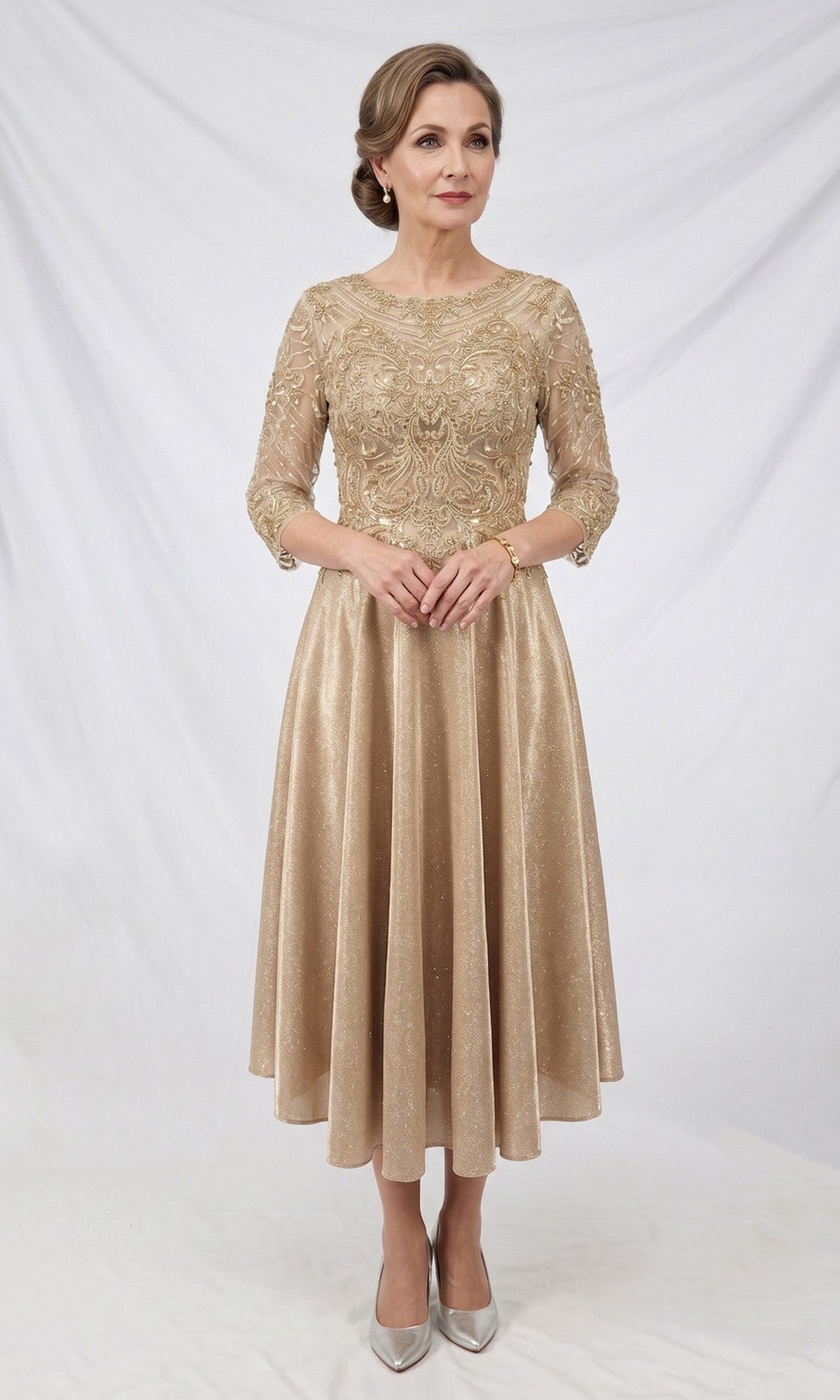 Champagne Chicas Midi Wedding Guest Dress J152