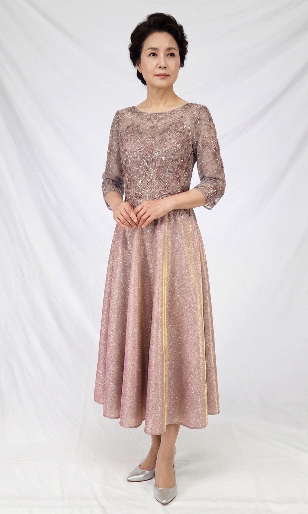Rose Gold Chicas Midi Wedding Guest Dress J152
