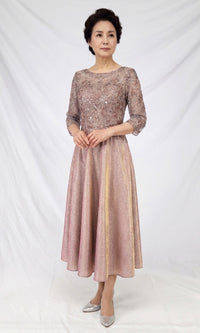 Rose Gold Chicas Midi Wedding Guest Dress J152