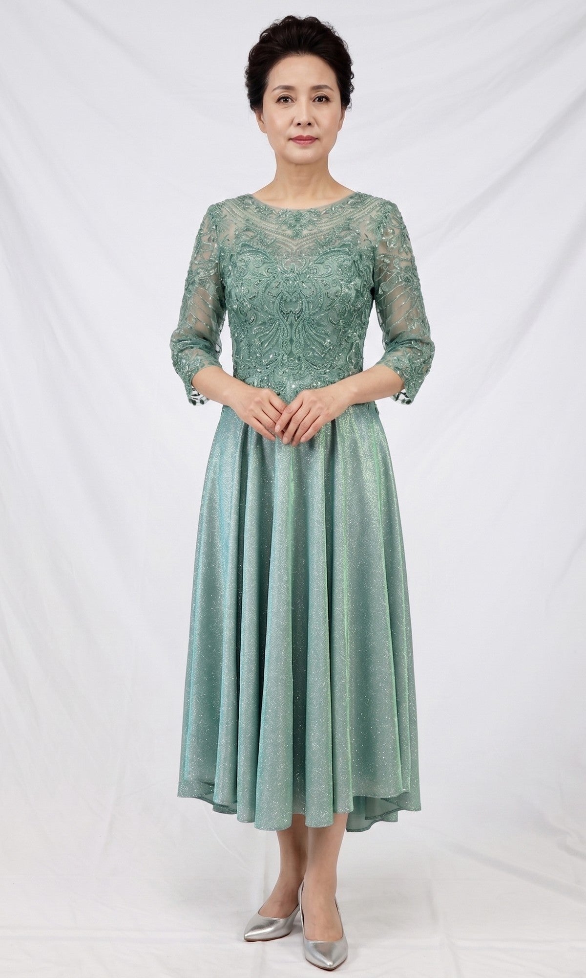 Sage Chicas Midi Wedding Guest Dress J152