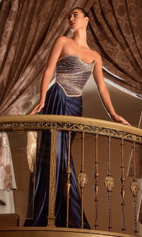 Navy Ladivine Long Formal Dress J886 - Image