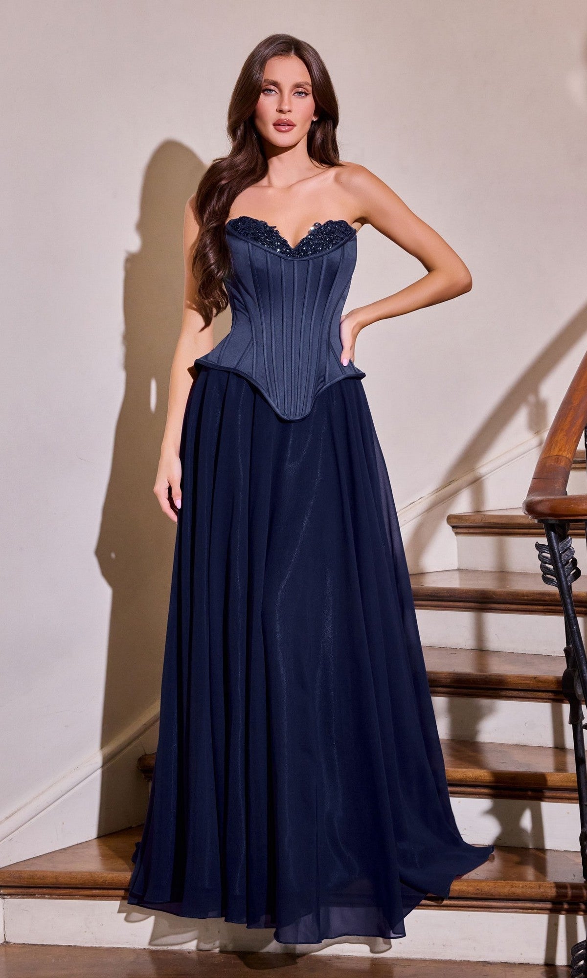 Navy Ladivine Long Formal Dress J891 - Image