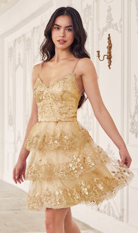 Gold Ladivine Short Party Dress kv1090