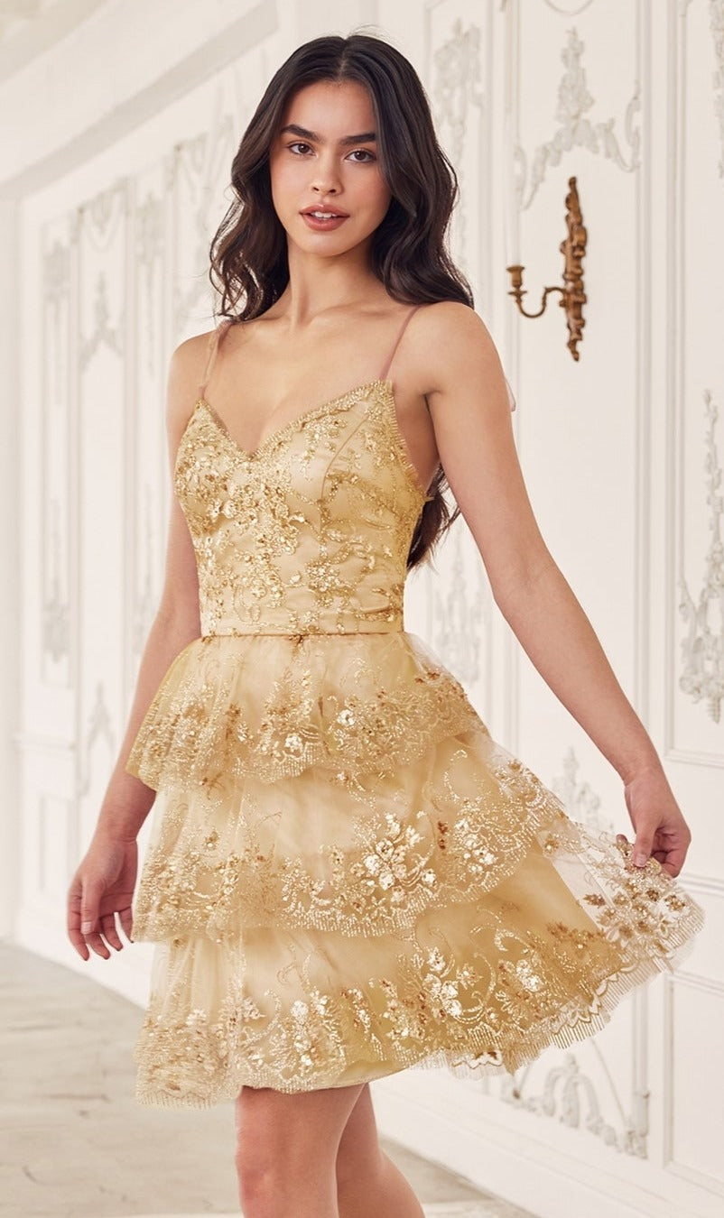 Gold Ladivine Short Party Dress kv1090