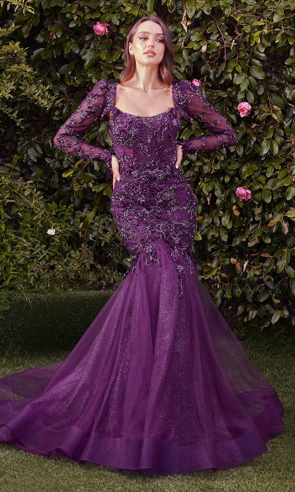Eggplant Andrea and Leo Long Formal Dress MA101