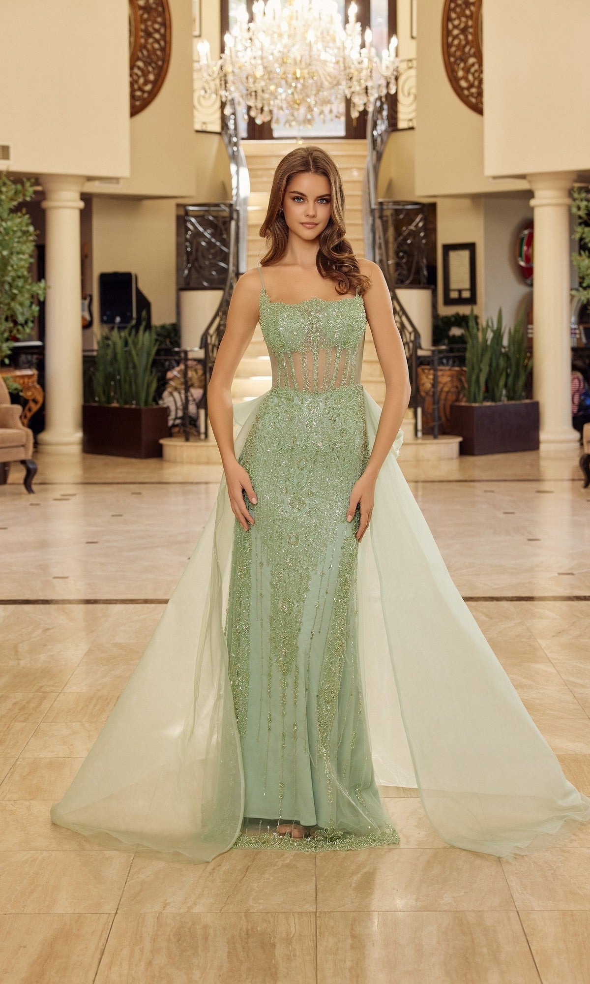 Sage Green Nox Anabel Long Prom Dress n1763 - Image