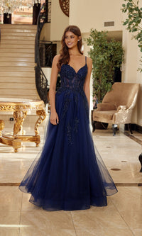 Navy Blue Nox Anabel Long Prom Dress q1778 - Image
