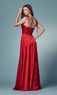  Shoulder-Tie Long Prom Dress with Pockets