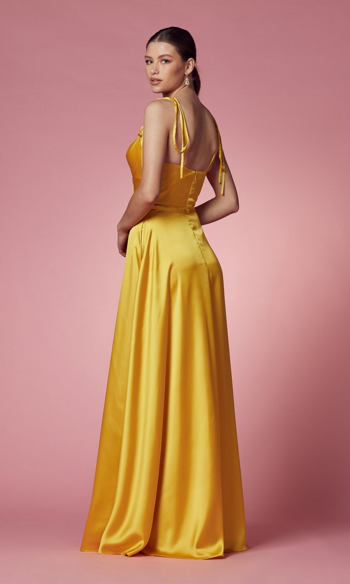 Long Shoulder-Tie Prom Dress with Pockets Long Shoulder-Tie Prom Dress with Pockets