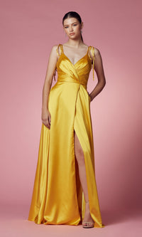 Sunflower Shoulder-Tie Long Prom Dress with Pockets