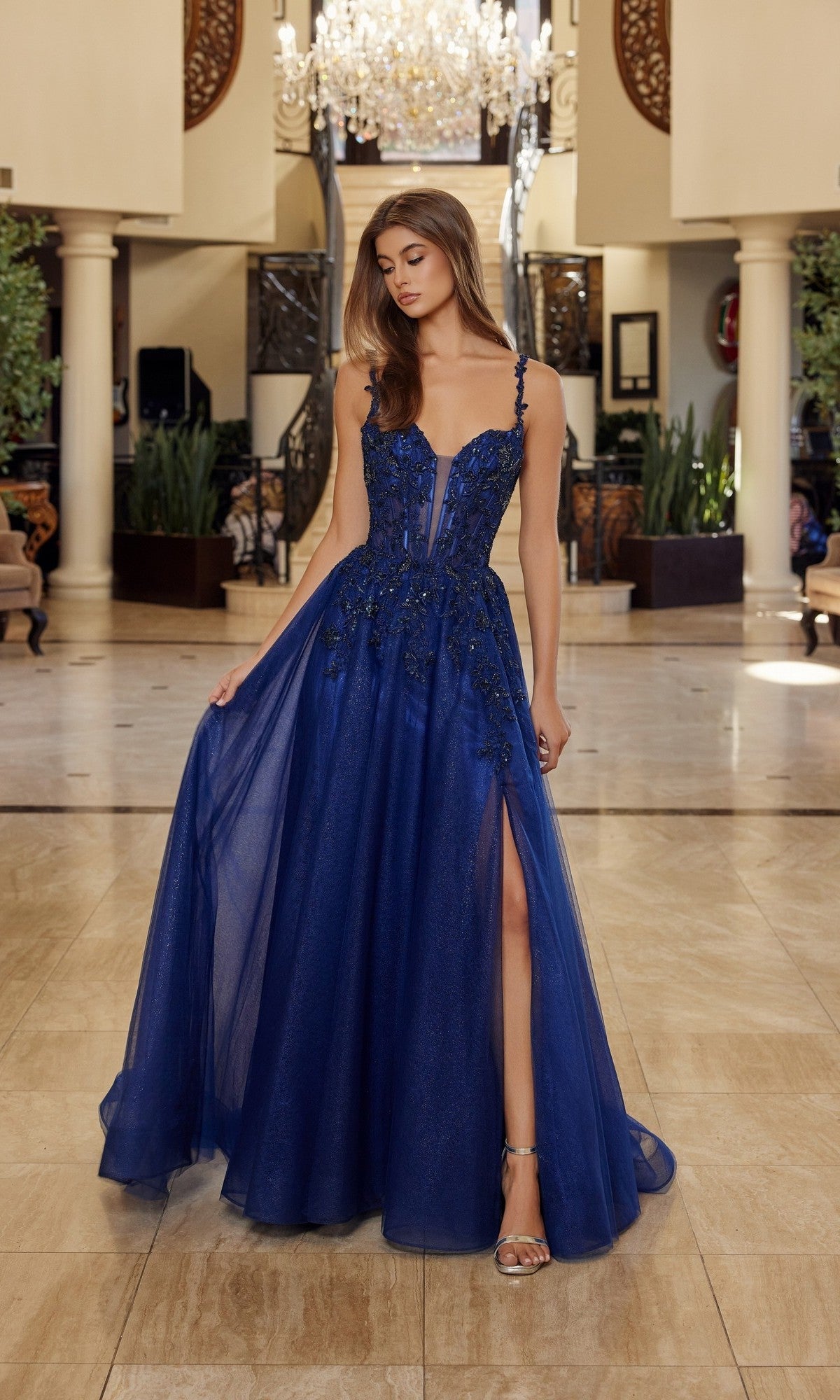 Navy Blue Nox Anabel Long Prom Dress r1824 - Image