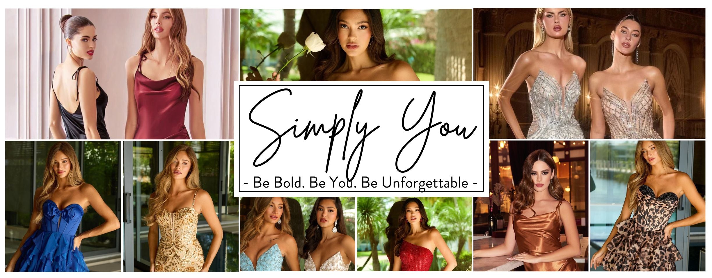 Collage of women in various glamorous outfits with 'Simply You' branding.