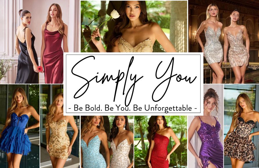 Collage of women in various dresses with 'Simply You' branding.