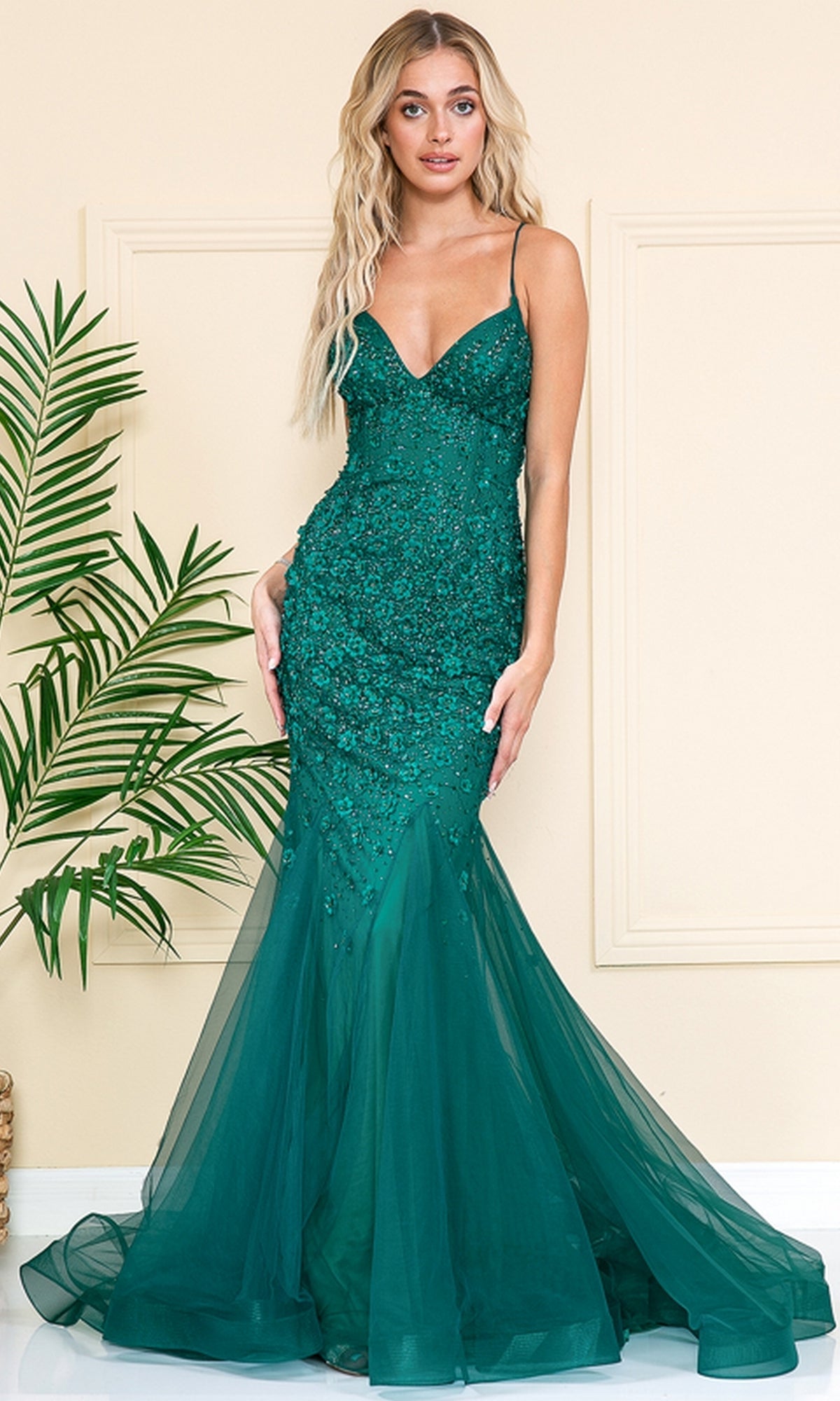 Emerald Green Amelia Couture Long Prom Dress SU066