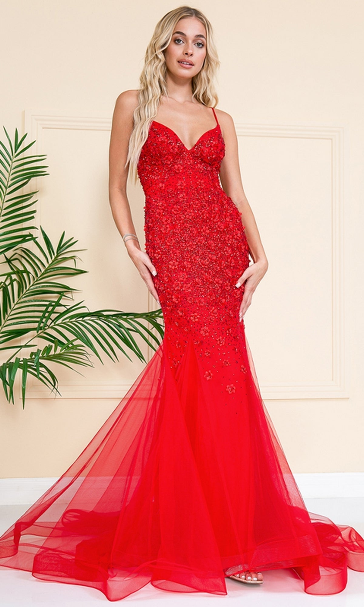 Red Amelia Couture Long Prom Dress SU066