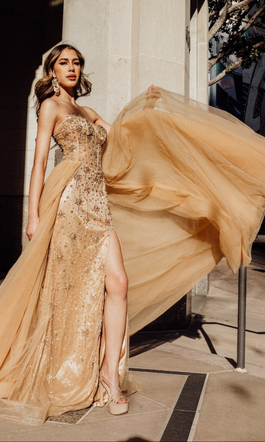 Champagne Amelia Couture Long Formal Dress SU091