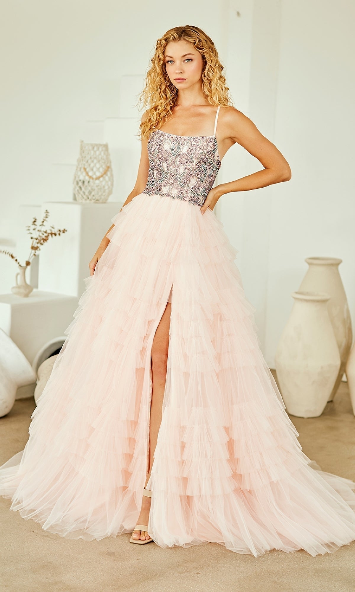 Light Pink Amelia Couture Long Prom Dress SU096