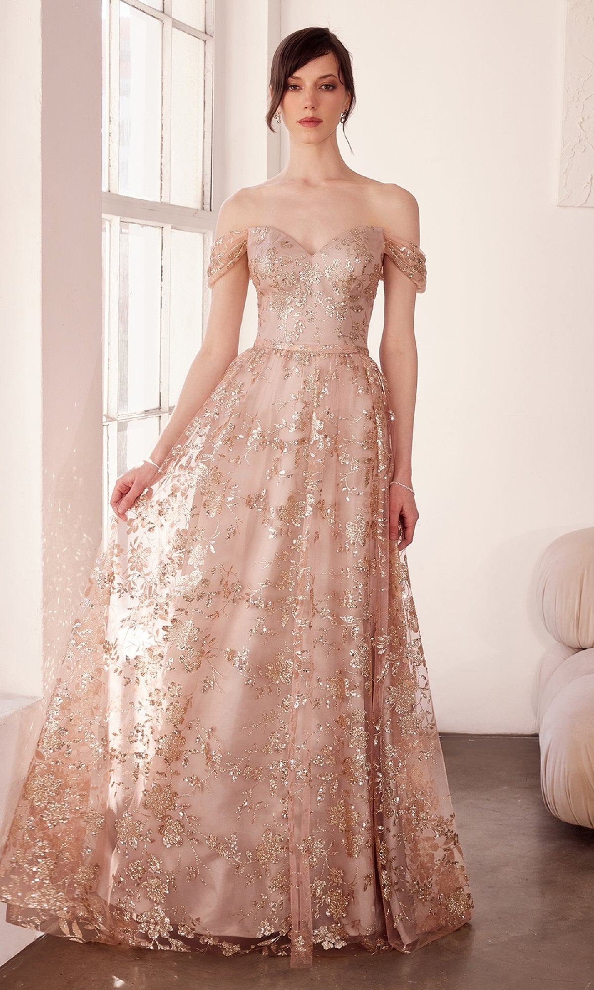 Mocha Gold Ladivine Long Formal Dress t607
