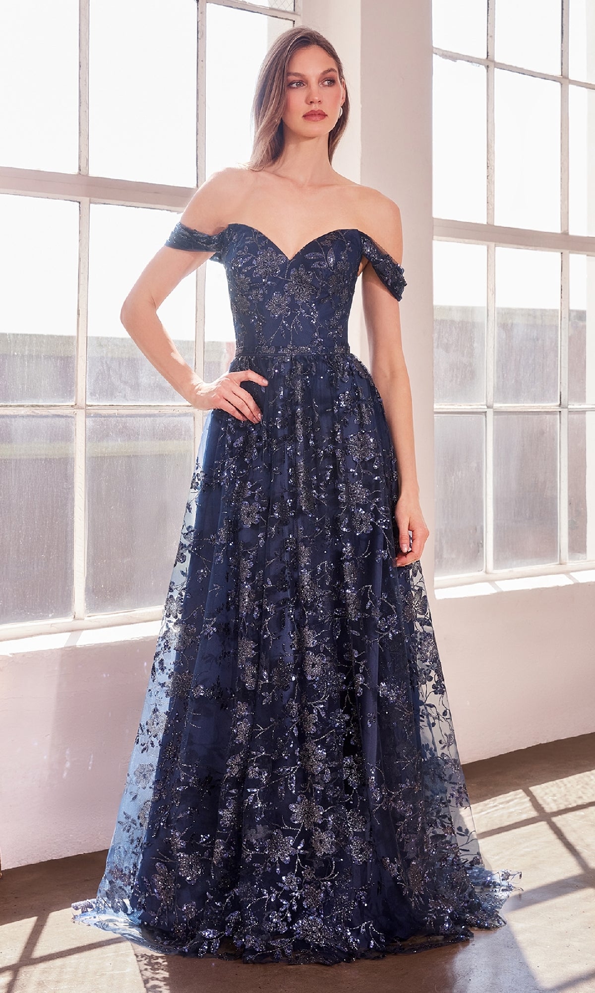 Navy Ladivine Long Formal Dress t607