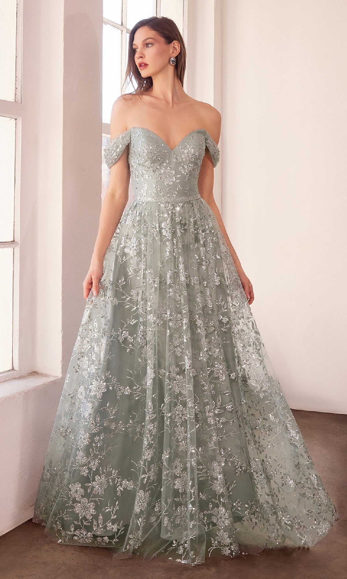 Silver Ladivine Long Formal Dress t607