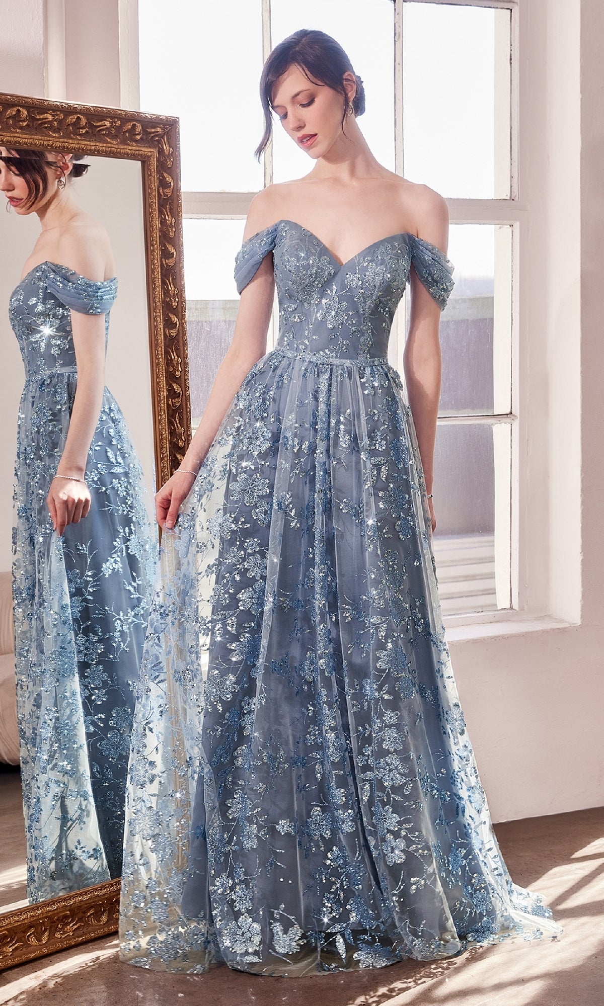 Smoky Blue Ladivine Long Formal Dress t607