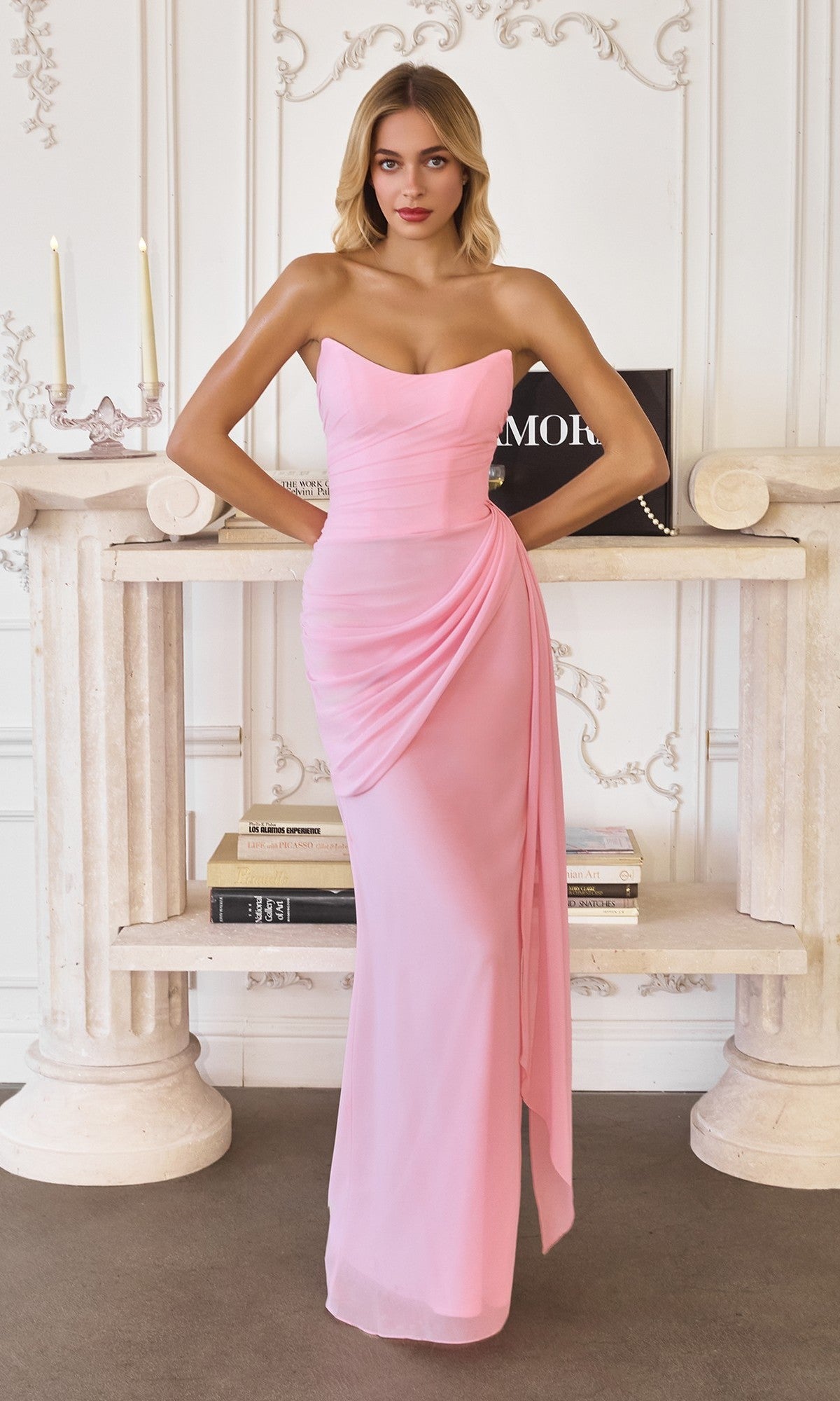 Light Pink Amoris Long Formal Dress T726 - Image